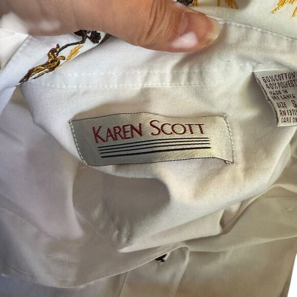 Vintage white button down with autumn embroidered trim Pumpkin Buttons Small‎ - Picture 12 of 16